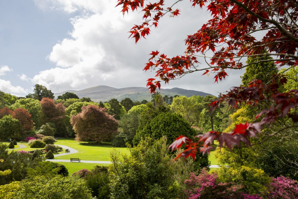 Den storslagna parken vid Muckross House ligger vackert vid sjön Muckross lake och mellan skogsklädda berg.