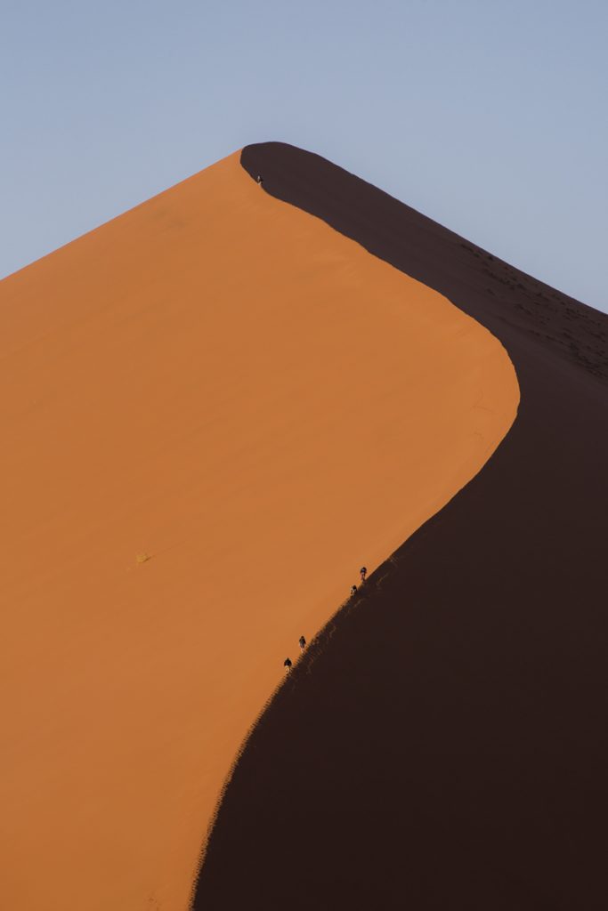 Varje sanddyn vi passerar på väg mot Sossusvlei har sin egna karaktär. 