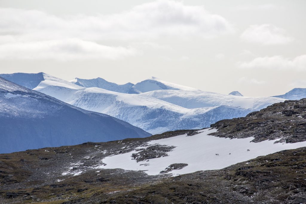 Berg så långt ögat når söderut från Nuolja